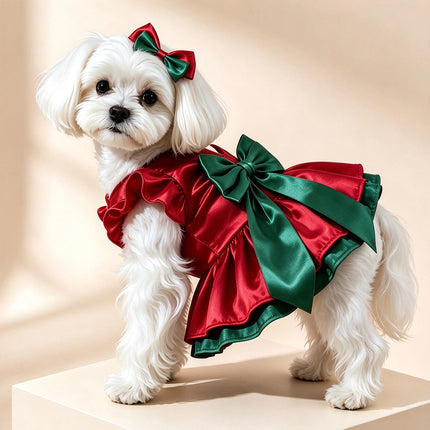 Christmas Santa Dog Dress Costume, Festive Puppy Outfit Red Green for 2-3kg
