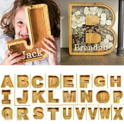 Wooden Piggy Bank, Funny Letter Coin Money Box for Kids & Adults Gift
