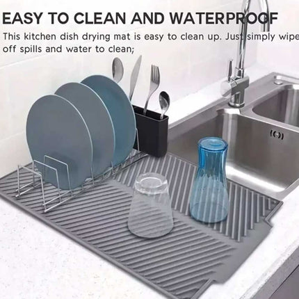 Kitchen Silicone Dish Drying Mat, Grey Draining Tray for Sink