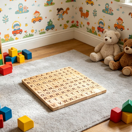 100 Wooden Craft Tiles with Black Letters & Numbers for DIY Projects
