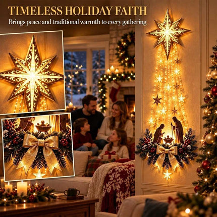 Christmas Nativity Wall Decor Holy Family Star LED Hanging Ornament