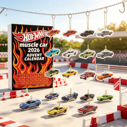 2026 Advent Calendar 24 Days 2D Muscle Toy Car Acrylic Trim Set