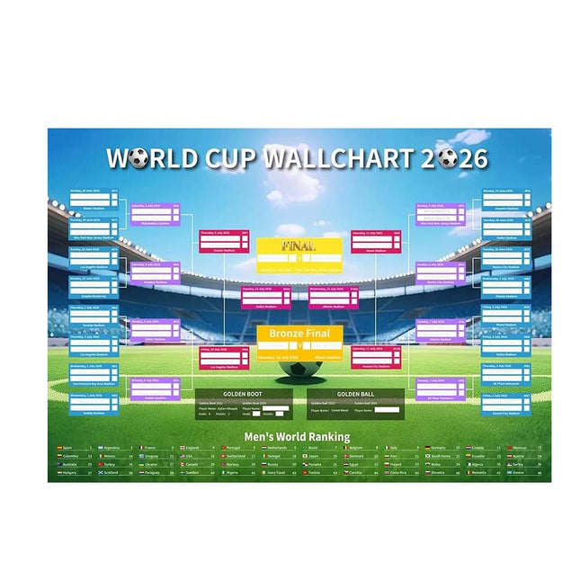 2 Pcs 2026 World Cup Football Wall Chart Schedule Poster 60x90cm