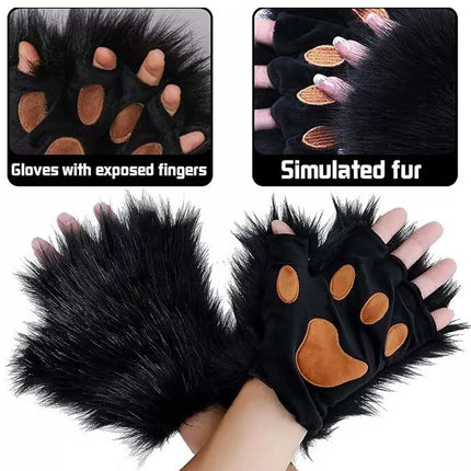 Furry Cat Fox Cosplay Mask Set Christmas Party Costume Tail Paws