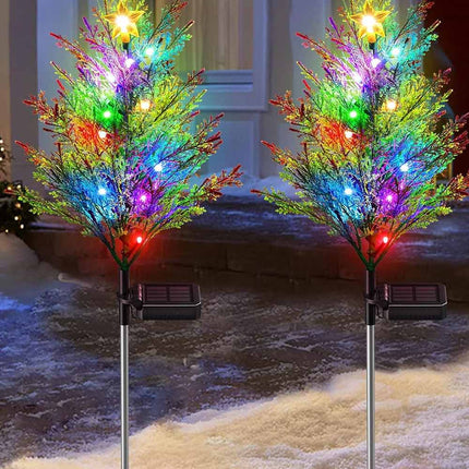 2 Pack Solar Christmas Tree Stake Lights Outdoor Waterproof Multi-Color