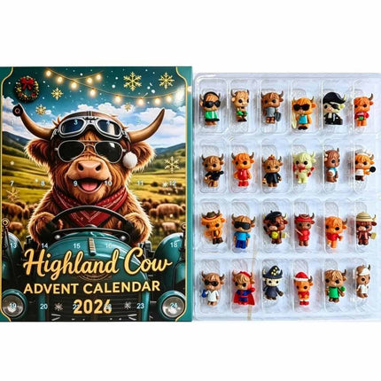 24 Day Highland Cow Advent Calendar 2026 3D Flat Mini Figures Xmas Toy
