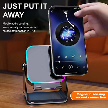 Mini Induction Speaker with Phone Stand 5 in 1 Wireless Bluetooth Audio
