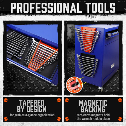2Pcs Magnetic Spanner Rack, 24 Piece Wrench Holder Tool Storage Organiser