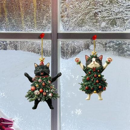2x Cute Cat Christmas Tree Hanging Ornaments Acrylic Pendant Decor