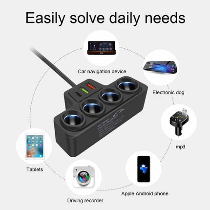 4 Way 12V 24V Car USB Charger Splitter Cigarette Lighter Power Adapter