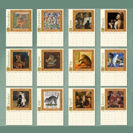 2026 Weird Medieval Cats Wall Calendar Monthly Planner Art Gag Gift