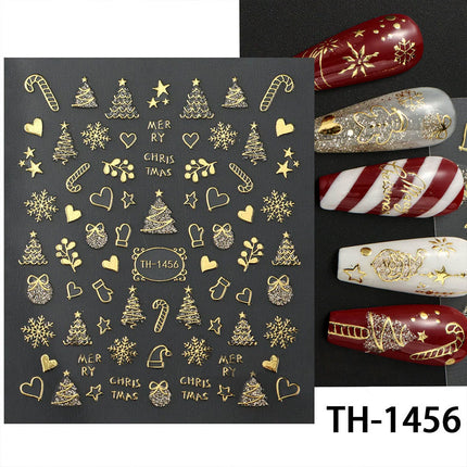 2X Christmas Gold Nail Art Stickers Self Adhesive Decals Manicure Decor
