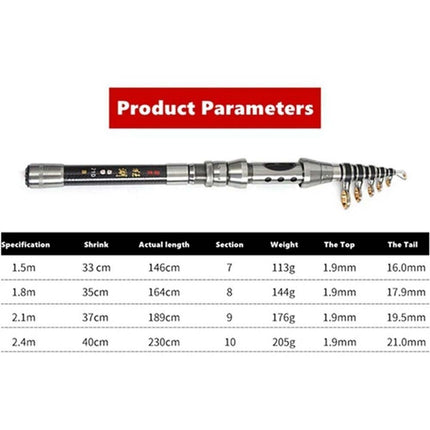 Portable Carbon Fiber Telescopic Fishing Rod Travel Spinning Pole Sea Fresh
