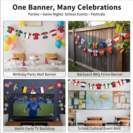 2026 World Cup Jersey Shape Bunting Banner – 49pcs Football Flag Decoration