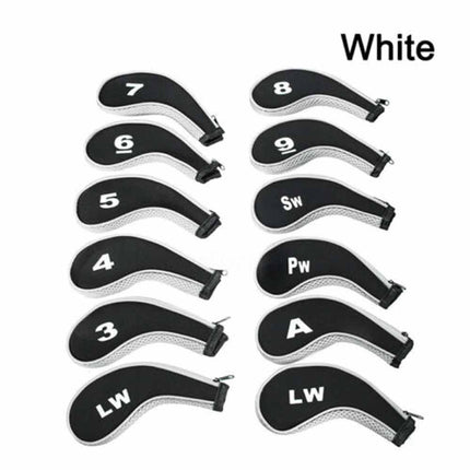 12 Pack Golf Iron Head Covers, Neoprene Long Neck Zipper 3-9 A SW PW LW