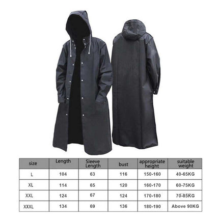 Waterproof Long Men's Raincoat, Black Hooded Trench Jacket for Hiking