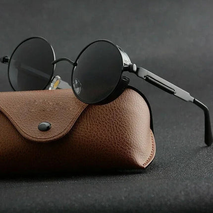 Classic Steampunk Sunglasses for Men Women Retro Round Metal Frame