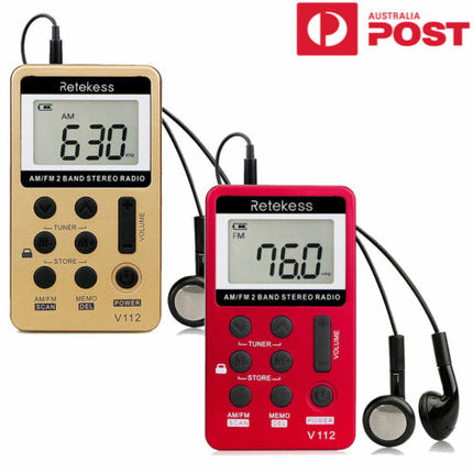 Pocket AM FM Radio Retekess V112 Rechargeable Stereo Earphone Sport Player