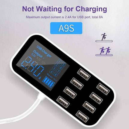 8-Port USB-C Hub Car Charger Dock with LED Display Charging Station