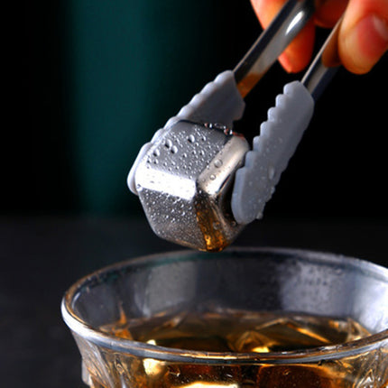 6Pcs Stainless Steel Whiskey Wine Ice Stones with Tongs, Reusable Cooling