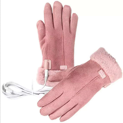 USB Heated Gloves Women Hand Warmer Ladies Winter Warm Gloves