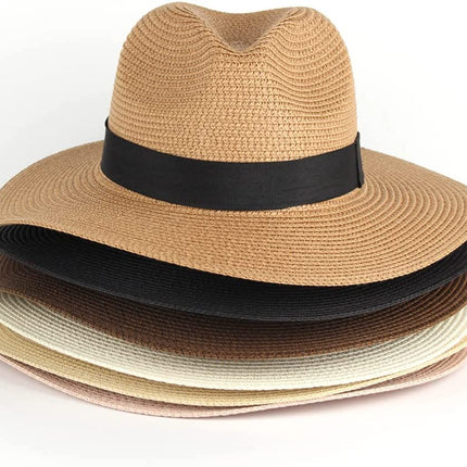 Men Women Summer Fedora Hat Straw Trilby Beach Sun Panama Cap Brim