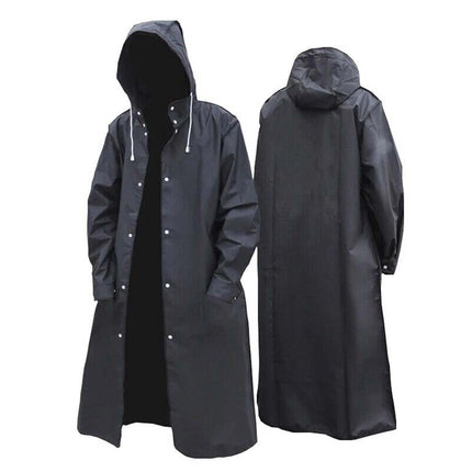 Waterproof Long Men's Raincoat, Black Hooded Trench Jacket for Hiking