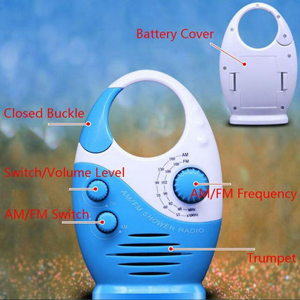 Portable Waterproof AM FM Radio Shower Hanging Bathroom Music Radio