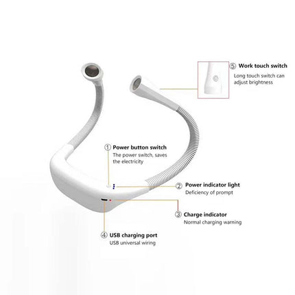 2000mAh USB Rechargeable LED Neck Reading Light, Hands-Free Bed Lamp