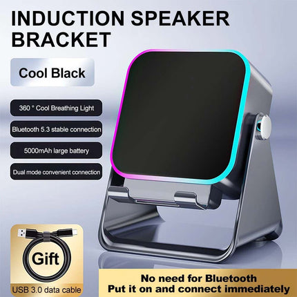 Mini Induction Speaker with Phone Stand 5 in 1 Wireless Bluetooth Audio
