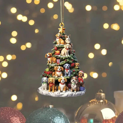 Christmas Tree Dog Acrylic Ornament Gift for Dog Lover Xmas Car Decor