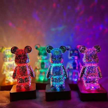 Cute 3D Bear USB Night Light, RGB Firework Glass Lamp 20cm