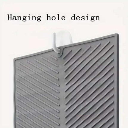 Kitchen Silicone Dish Drying Mat, Grey Draining Tray for Sink
