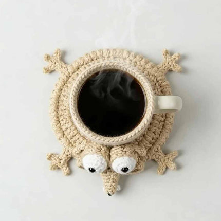 Handmade Crochet 3D Animal Coaster, Cute Knitted Mug Rug Round Drink Mat