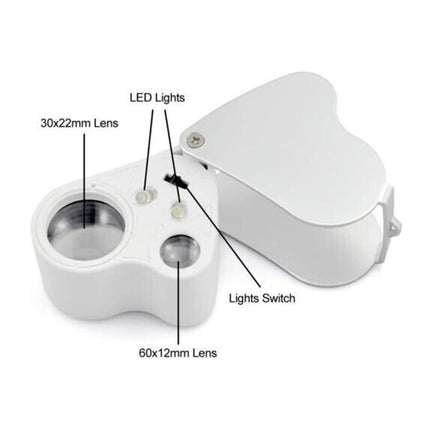 LED 30X 60X Jewelers Loupe Magnifier Magnifying Glass