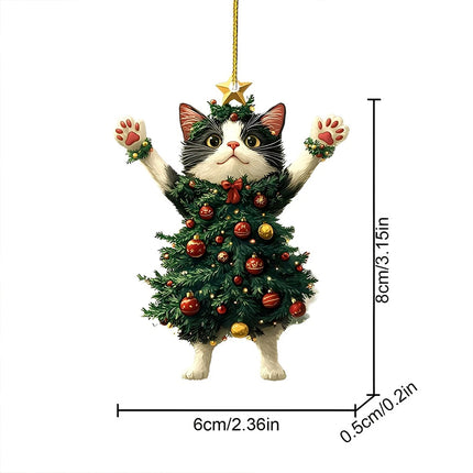 2x Cute Cat Christmas Tree Hanging Ornaments Acrylic Pendant Decor
