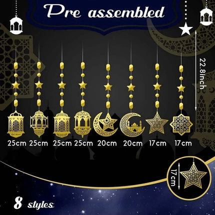 Eid Mubarak 8x Hanging Pendant Ramadan Muslim Party Streamer Banner