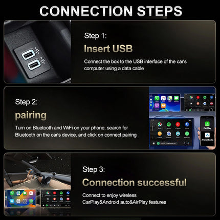 Wireless 3in1 CarPlay Android Auto Adapter USB BT5.0 for Car