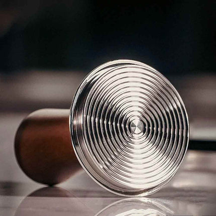 53mm Threaded Beech Wood Coffee Tamper Internal Spring Balanced Force Hammer