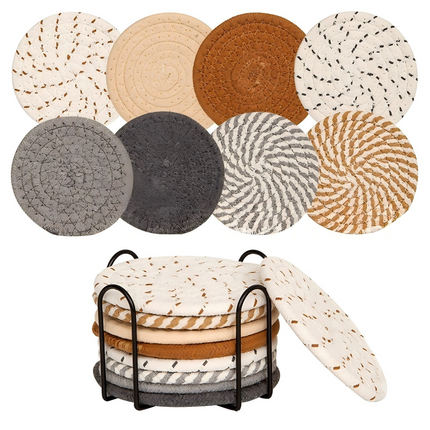 8pcs Non-Woven Heat Resistant Cup Coasters Set with Iron Frame, Non-Slip Drink Mat
