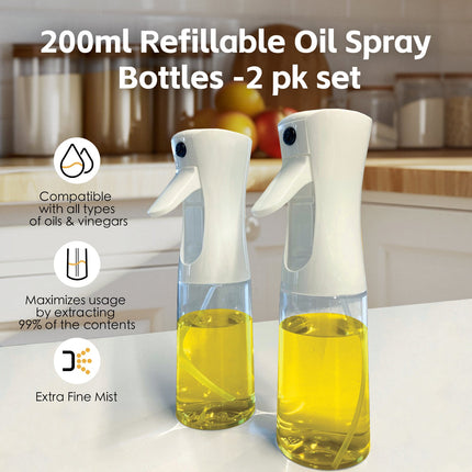 2 Pack 200ml Refillable Oil/Water Spray Bottles for Kitchen Cooking