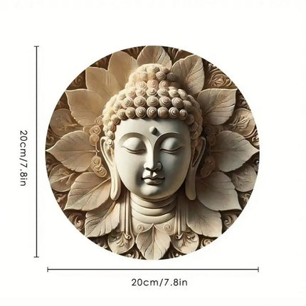 Wooden Buddha Head Round Wall Plaque Hanging Decor Indoor Outdoor 20cm