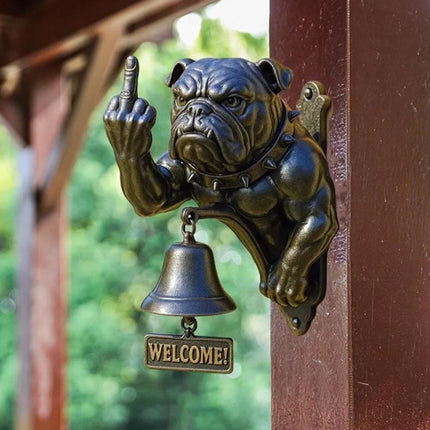 Funny Rustic Bulldog Doorbell, Cast Iron Door Ring with Character