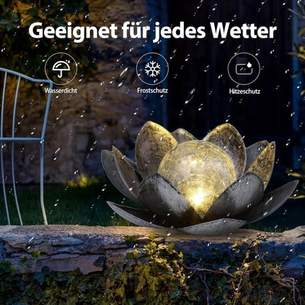 Solar Lotus Flower LED Light, Silver Crackle Glass Ball 28cm Ornament