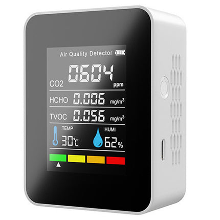 USB Rechargeable 5 in 1 Air Quality Monitor CO2 TVOC HCHO Temp Humidity