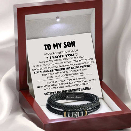 To My Son PU Leather Bracelet Gift Box Birthday Present for Son