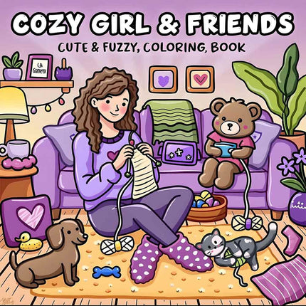 Cozy Girl & Friends Adult Coloring Book – Bold & Easy Patterns for Stress Relief