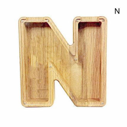 Wooden Piggy Bank, Funny Letter Coin Money Box for Kids & Adults Gift