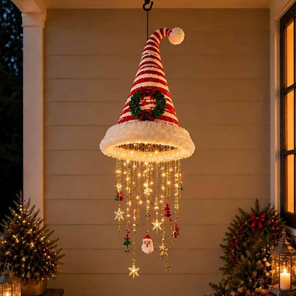 Lighted Santa Hat Chandelier Hanging Decor with Glowing Star Tassel