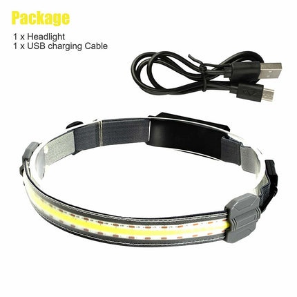 COB LED Headlamp with USB Rechargeable Head Band Lamp